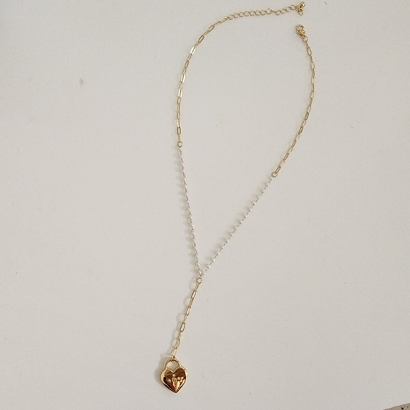 NEW Heart Lock Pearl Necklace Rhinestone Embellished Delicate - Picture 4 of 7